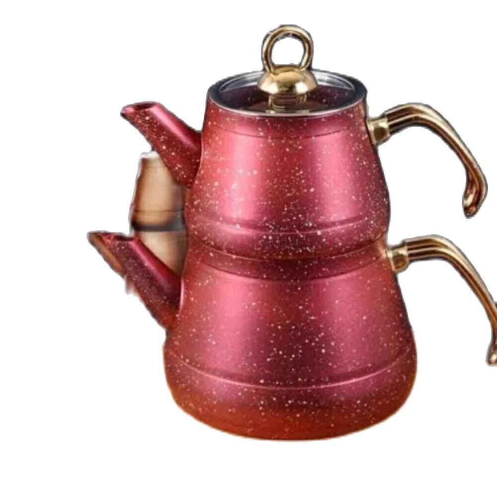 Granite tea Pot Set-Red and Black Color Option, 1.20 Litre Teapot, 2.430 Liter Bottom Water Bowl