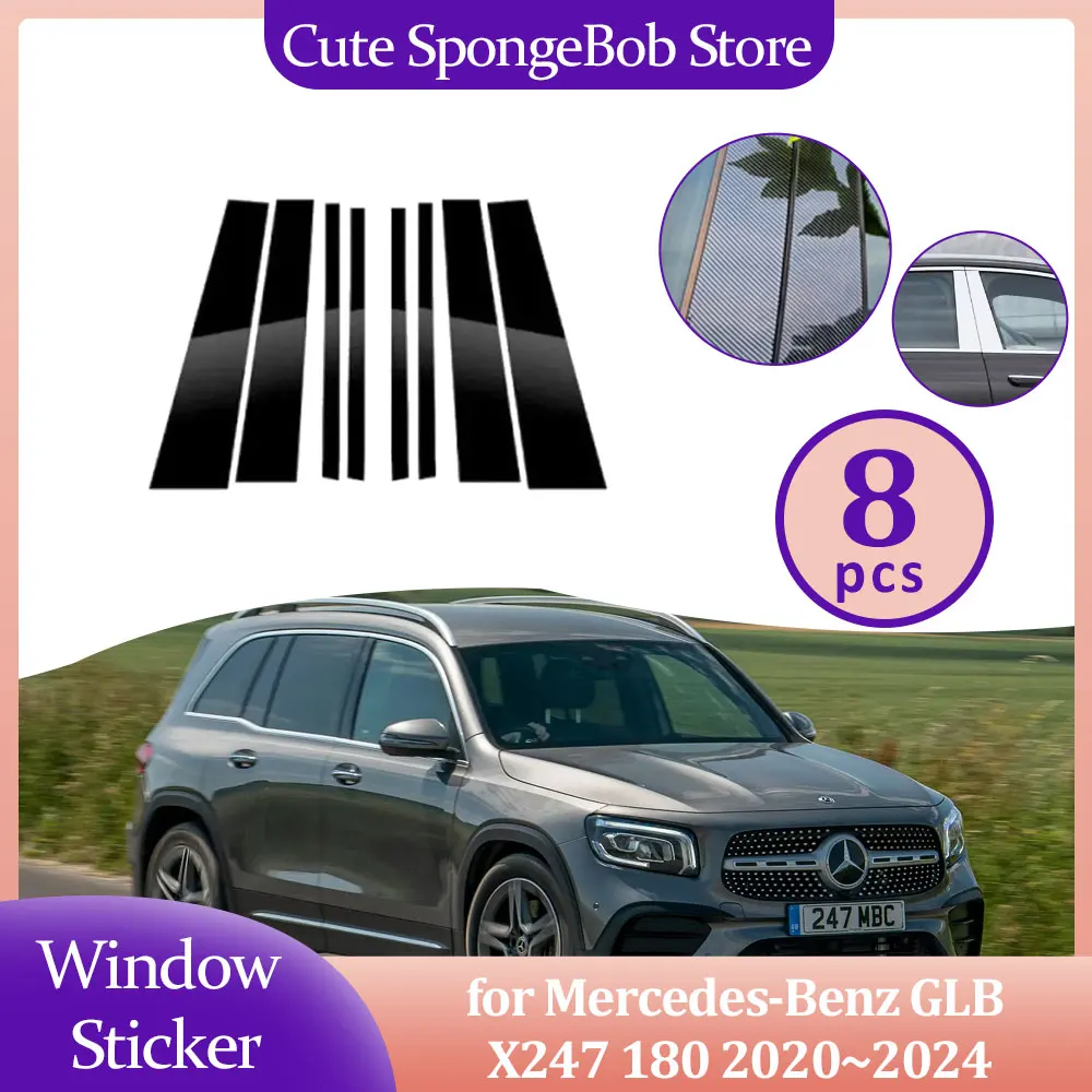 

Door Window Trim Cover for Mercedes-Benz GLB X247 180 2020~2024 Black Carbon Fiber Chrome Sticker Pillar Posts Decal Accessories