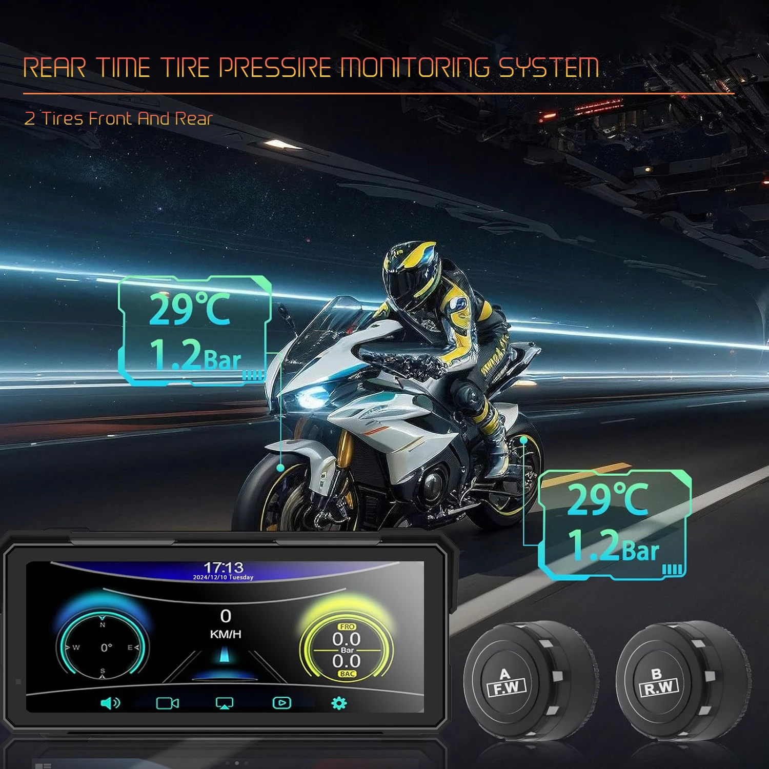 Carplay دراجة نارية أندرويد السيارات TMPS 2K عدسة مزدوجة داش كام واي فاي بلوتوث IPS شاشة تعمل باللمس دعم سيري/جوجل التحكم الصوتي #4