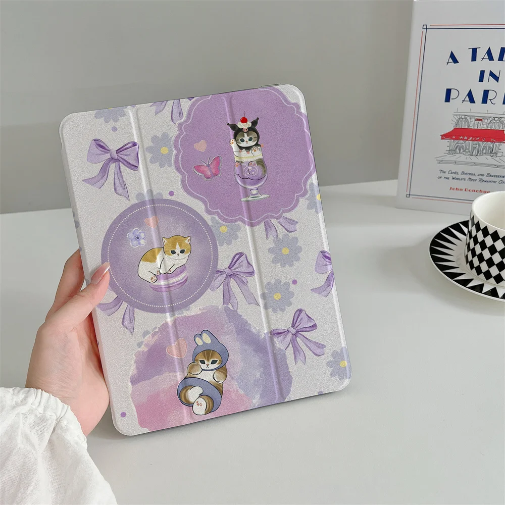 

Cute Bow Purple Cat Suitable for iPad A16 2024 11 inch, 2025 Air 5/4, 10.9-inch iPad 10, 9.7-inch, 10.2/10.2-inch Protective Cov