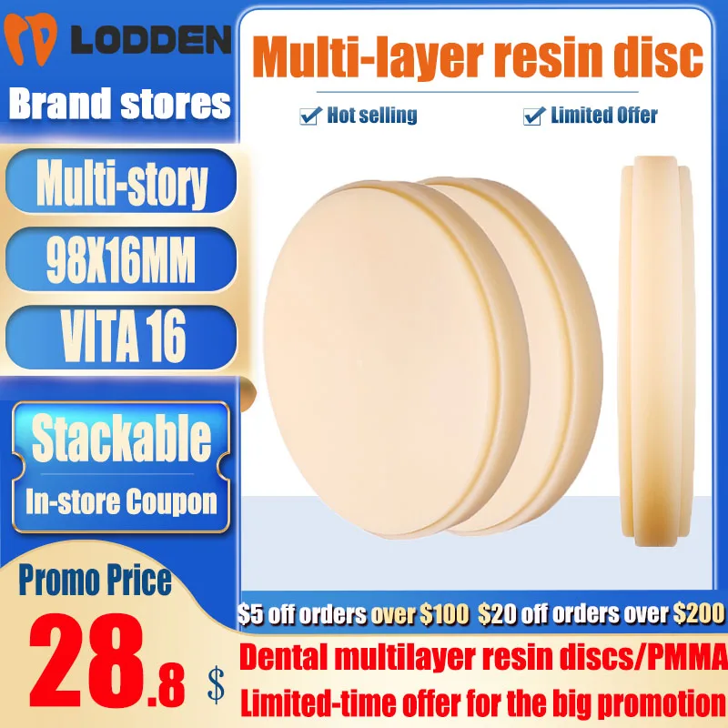 

Lodden Dental Lab Multilayer PMMA Block Open System (98mm)*10-25mm for dental lab CAD/CAM vita 16colors