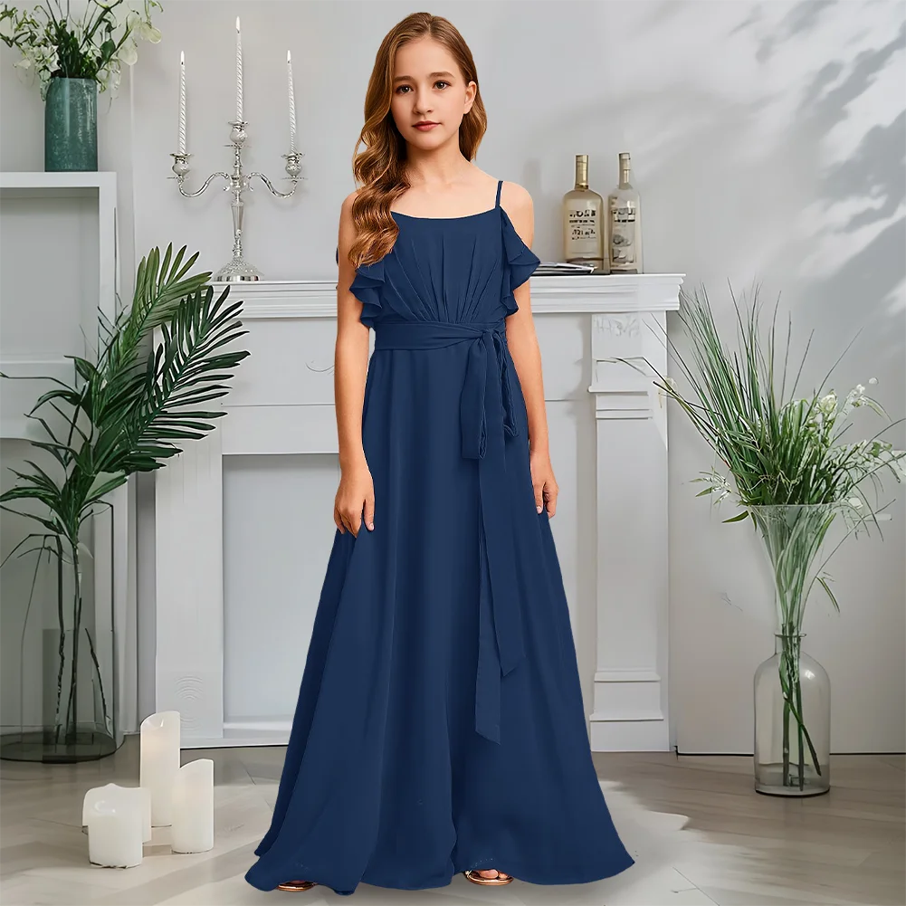 Robe de demoiselle d'honneur luxueuse à col carré pour filles, robe à fleurs de lavande crépuscule, ligne a, en mousseline de soie, longueur au sol, Gala de jardin