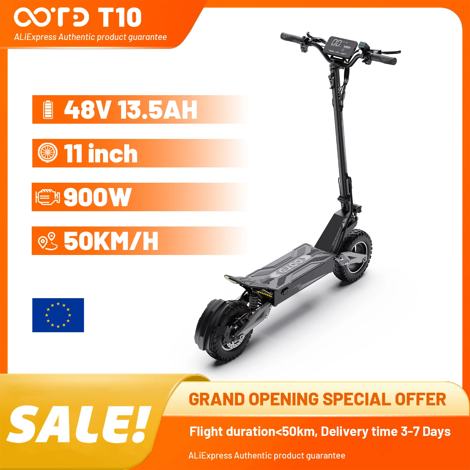 Trottinette électrique OOTD T10, puissance de pointe 900W, batterie 48V 13.5Ah, écran LED, pour adultes