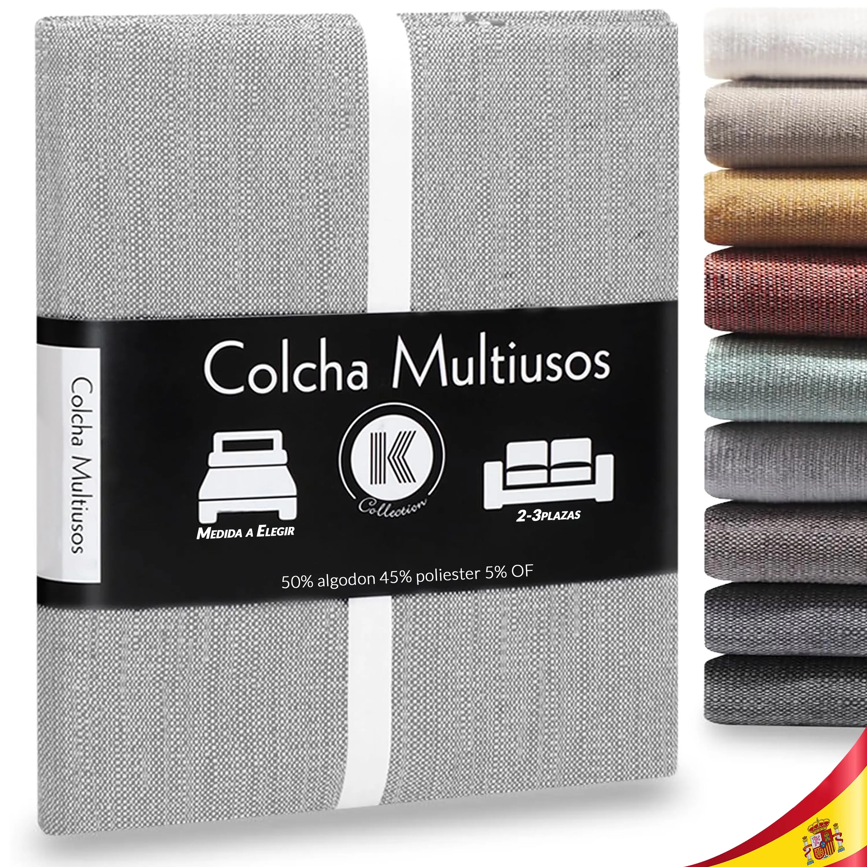 Manta Multiusos 50% Algodón 180x260cm Cubresofá Reversible para Cama Coche Playa Hecha en España Resistente y Lavable Diseño con Flecos Decorativos Varias Medidas Colores Disponibles Calidad Superior Uso Diario
