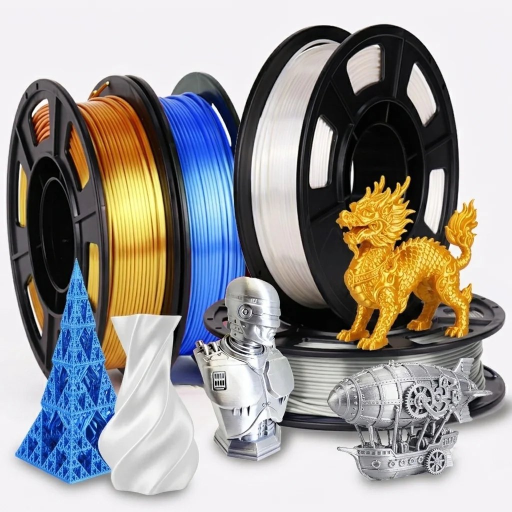 High Gloss Silk PLA 3D Printer Filament 250g, Consistent Roundness, Smooth Feeding, Less Clogging for Long Duration Printing