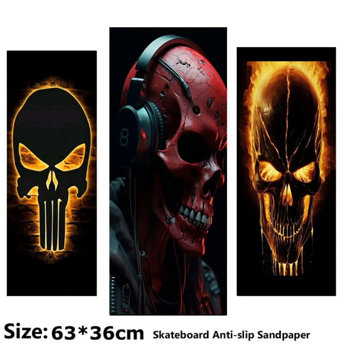 

Phnom Penh Sunset Skull With Headphones Pattern Electric Scooter Anti-slip Sticker Sandpaper Skateboard Grip Tape Sheet 63*36cm