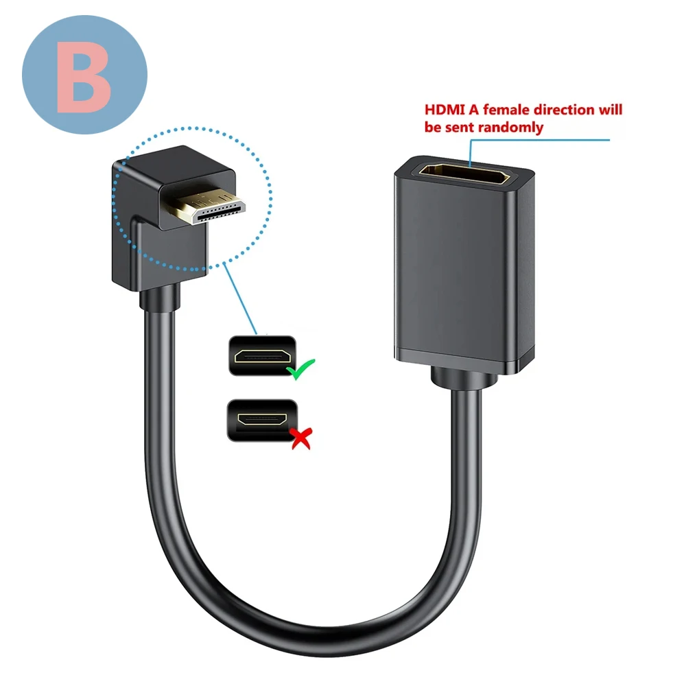 Tragbares Mini-HDMI-zu-HDMI-Buchsenadapterkabel 4K 60Hz, gerade oder abgewinkelt, HDMI-zu-Mini-HDMI-Kabeladapter, HDMI 2.0 Version – Detail 7
