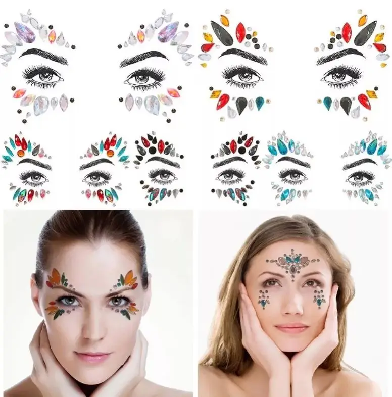 Face Sticker Rhinestone Crystals Makeup For Carnival Fantasy Mermaid and Party Random Colors Fast Shipping All Brazil