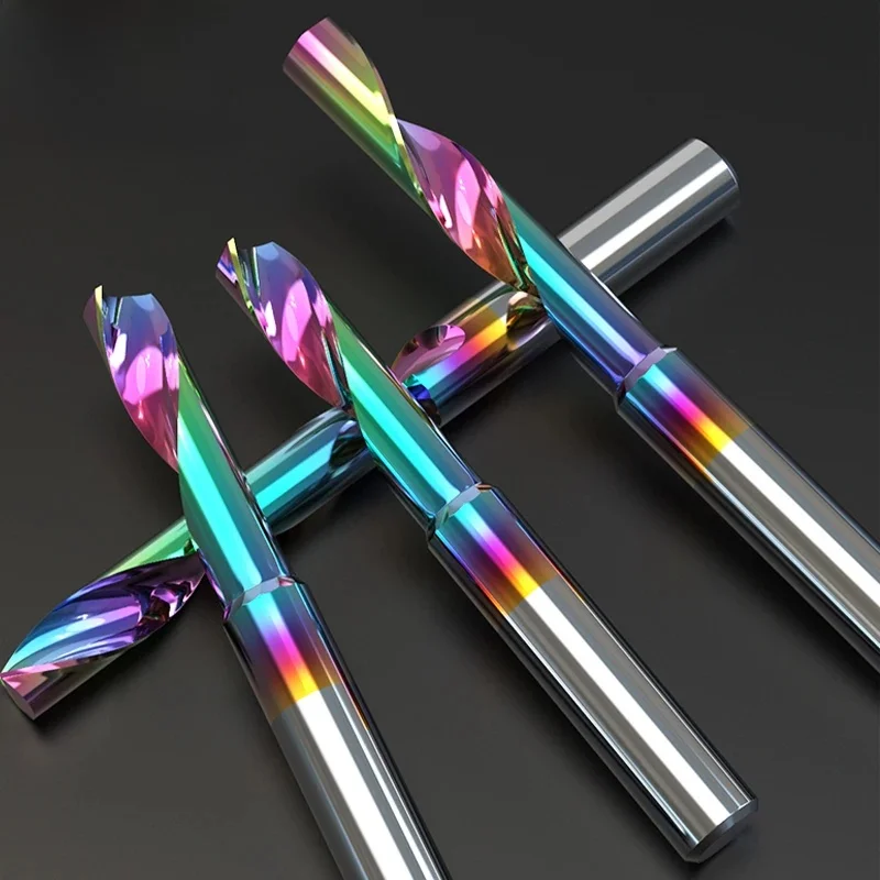 HUHAO 3.175 4 6 8 mm Einzelflöten-Schaftfräser HRC70 Aluminium-Spiralfräser DLC-Beschichtung Hartmetallstahl CNC-Festfräser