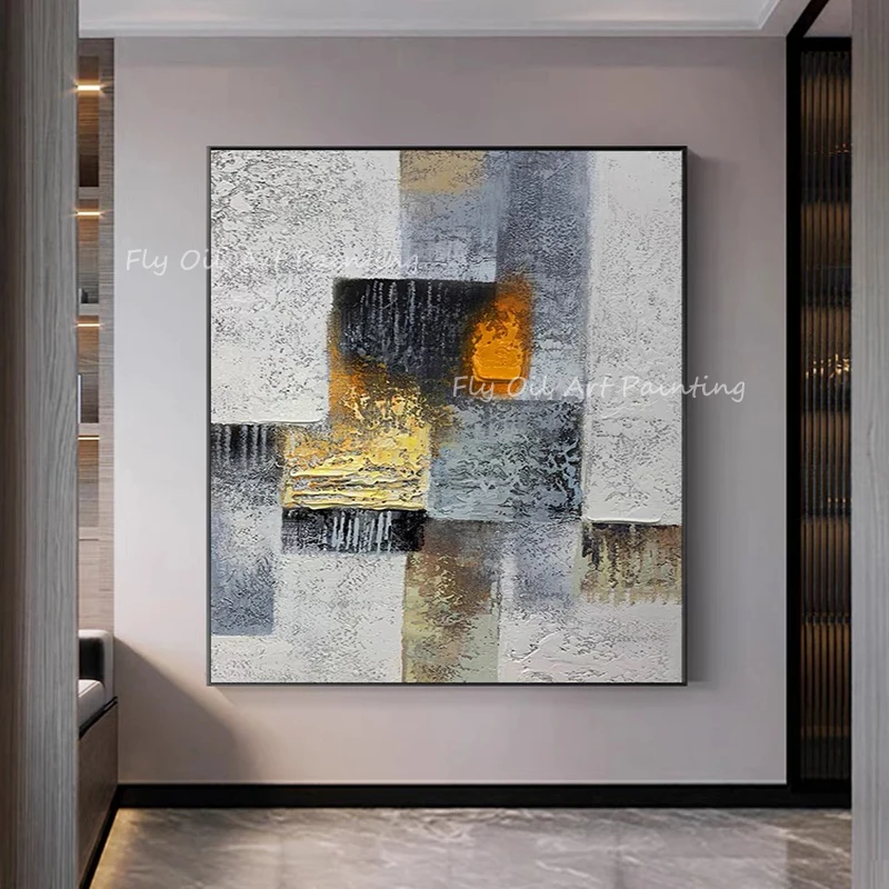 

100% Handmade abstract modern simple line thick silver grey canvas oil painting for home decoration as a gift unframe