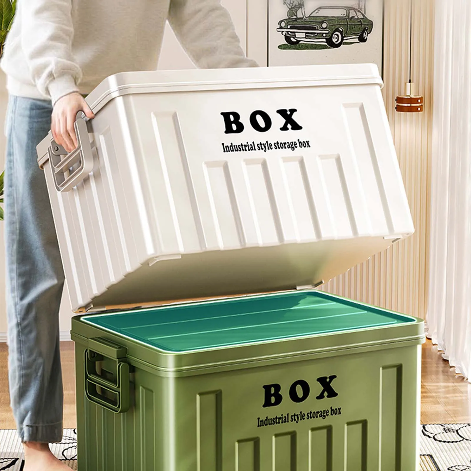 Large Capacity Stackable Lidded Storage Bin Utility Box with Handles for Clothes Snack Toy Books - Ideal for Hiking 34x25x19.5cm