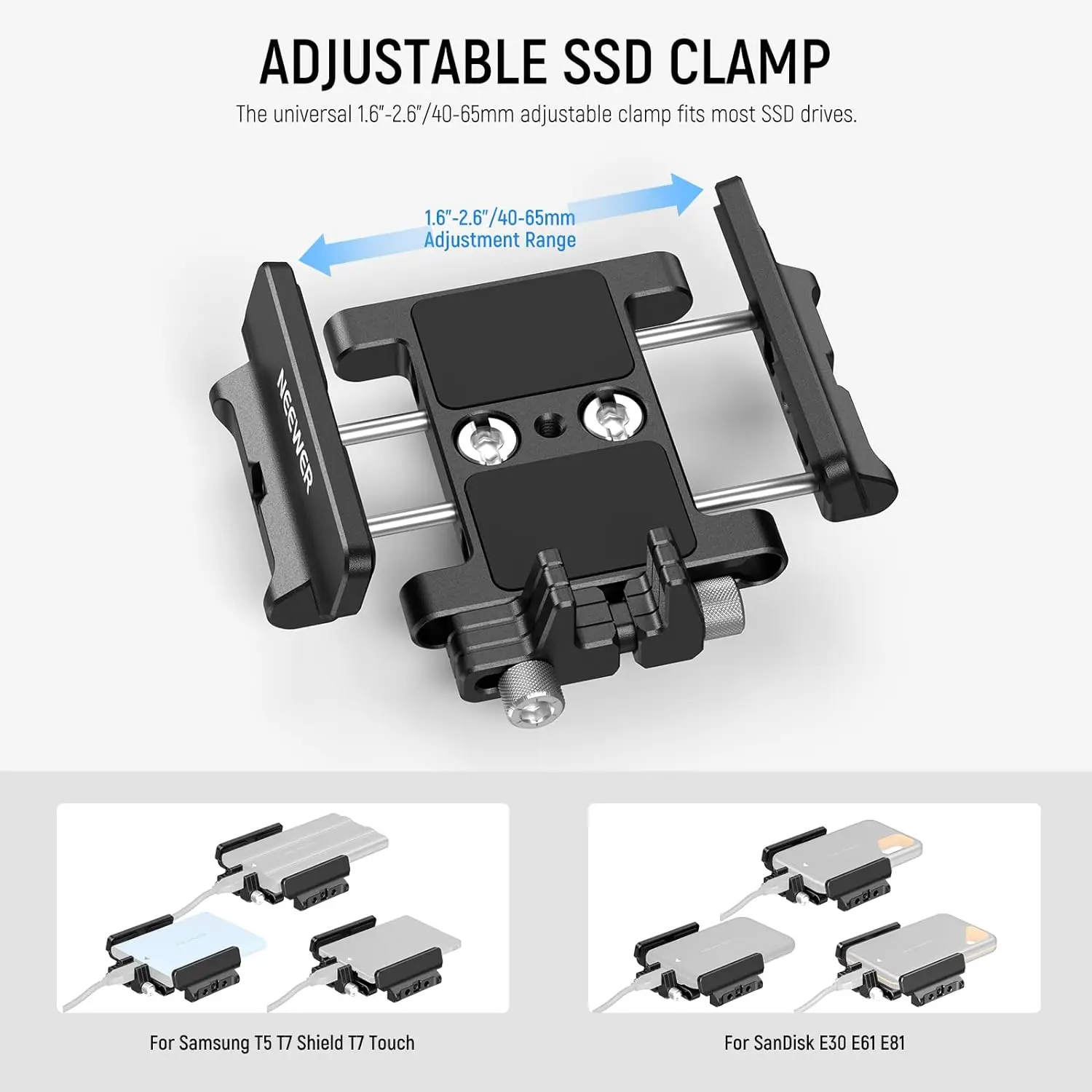 NEEWER Halterung SSD-Halterung mit Kaltschuh-Kabelklemme, 1,6"-2,6" für Samsung T5 T7 SSD SanDisk, kompatibel mit SmallRig – Detail 4