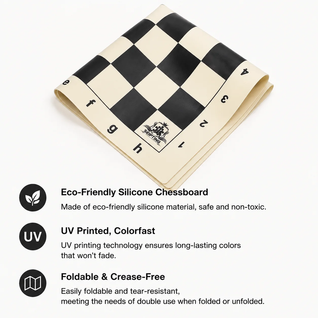 Magnetic Travel Chess - Silicone Foldable Chess Board 43cm Black