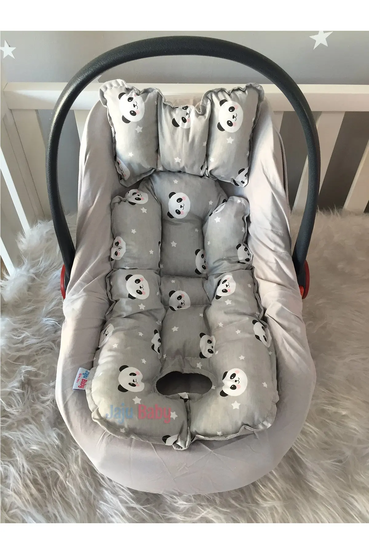 Handmade Gray Panda Patterned Car Seat Cushion - Stroller Cushion