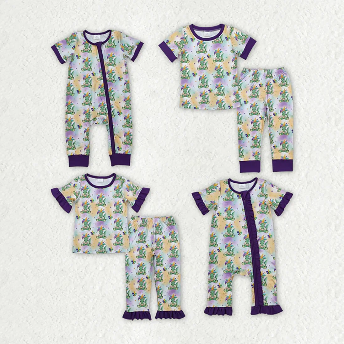 

Kids Carnival Clothes Short Sleeve Top With Pants Set And Romper Dinosaur Print Toddler Match Sibling Boutique Outfits