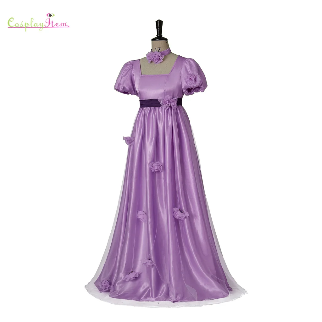 Women Philippa Cosplay Dress Purple High Waist Gauze Dress Flower Dress Philippa Regency Gown Halloween Carnival Ball Dress