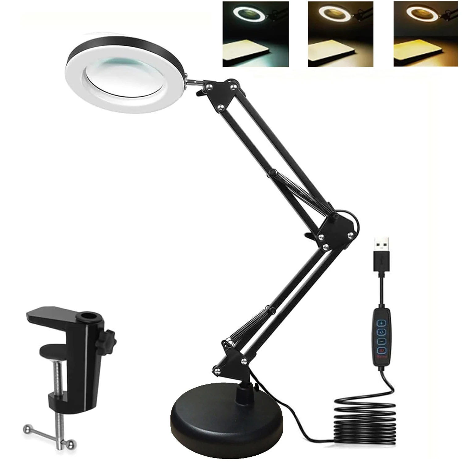 10X Magnifying Glass with Light 2-in-1 LED Light Magnifier 3 Color Modes Stepless dimable Hands Free Magnifying Desk Lamp