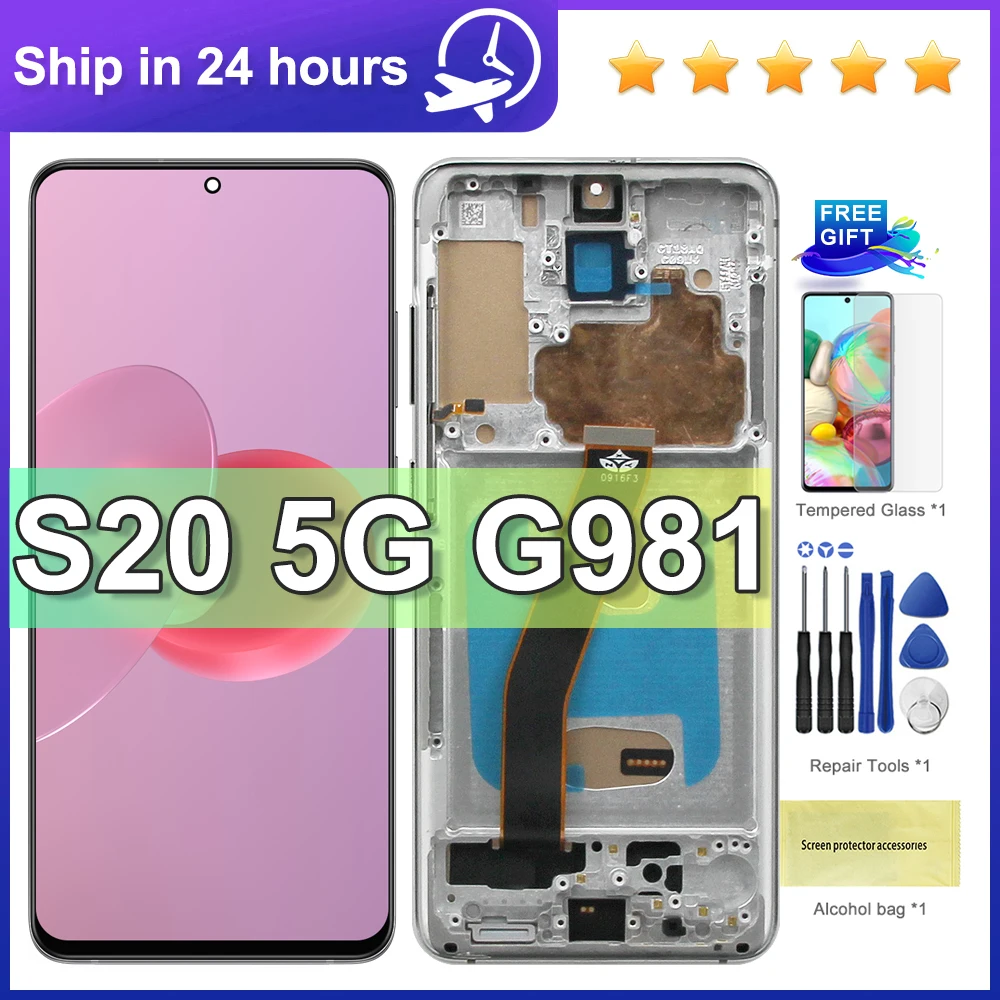 TFT Quality For Samsung S20 5G LCD Display Touch Screen with Frame, For Samsung S20 5G G981F G981F/DS G981B/DS Display