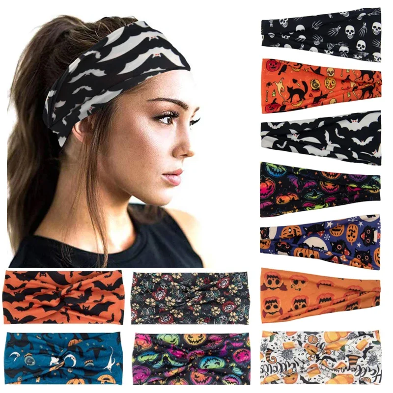 AliExpress vividsun Halloween Pumpkin，Skeleton Spooky ，Bat Skull Headbands  ，Soft Elastic Hair Bands,  Running Cycling