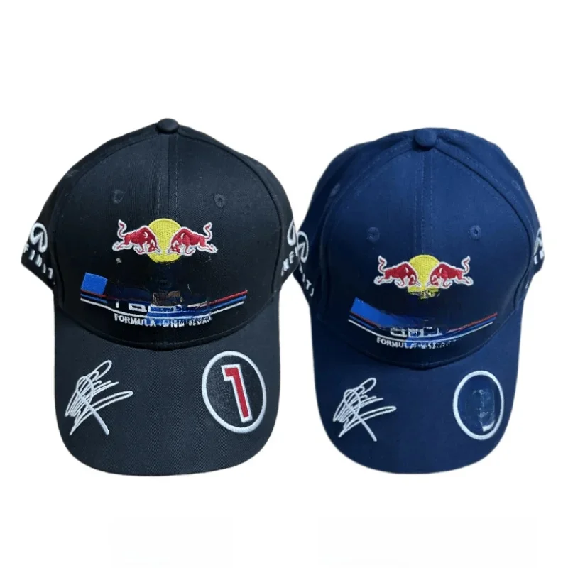 AliExpress RedBull 1PC Fashion Red Bull Baseball Cap Hip-hop Hat All-match Cap for Men and Women Adjustable Outdoor Sun Hat/Color :Black-Navy Blue