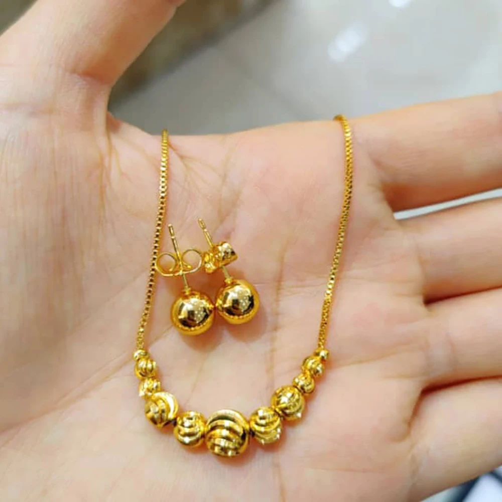 2pcs Jewelry Set for Women Dubai Gold Color Copper Necklace Earrings Pendant for Women Girls Kid Fashion Jewelry Accessory Gift