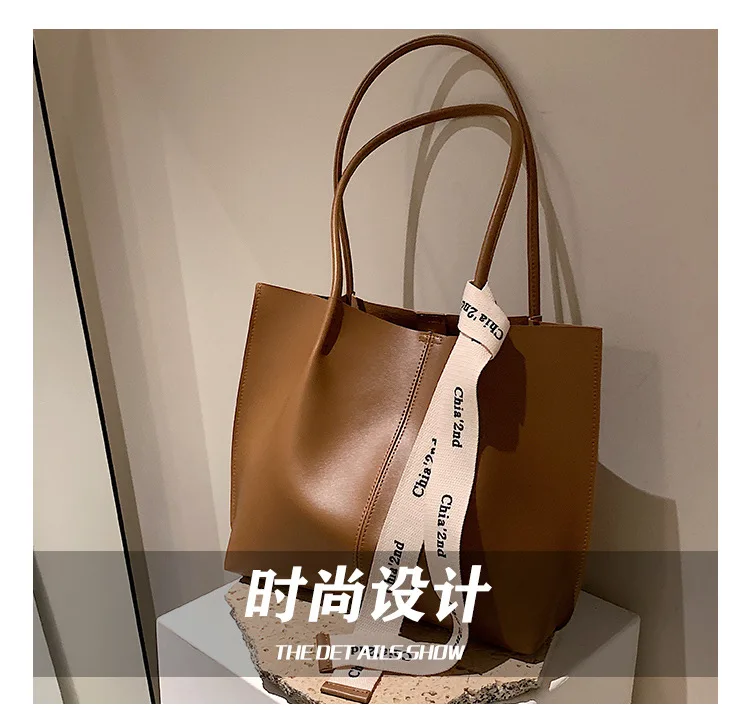 Retro texture bag women's 2023 autumn new fashion ribbon shoulder tote bag commuting large-capacity hand retro texture bag women