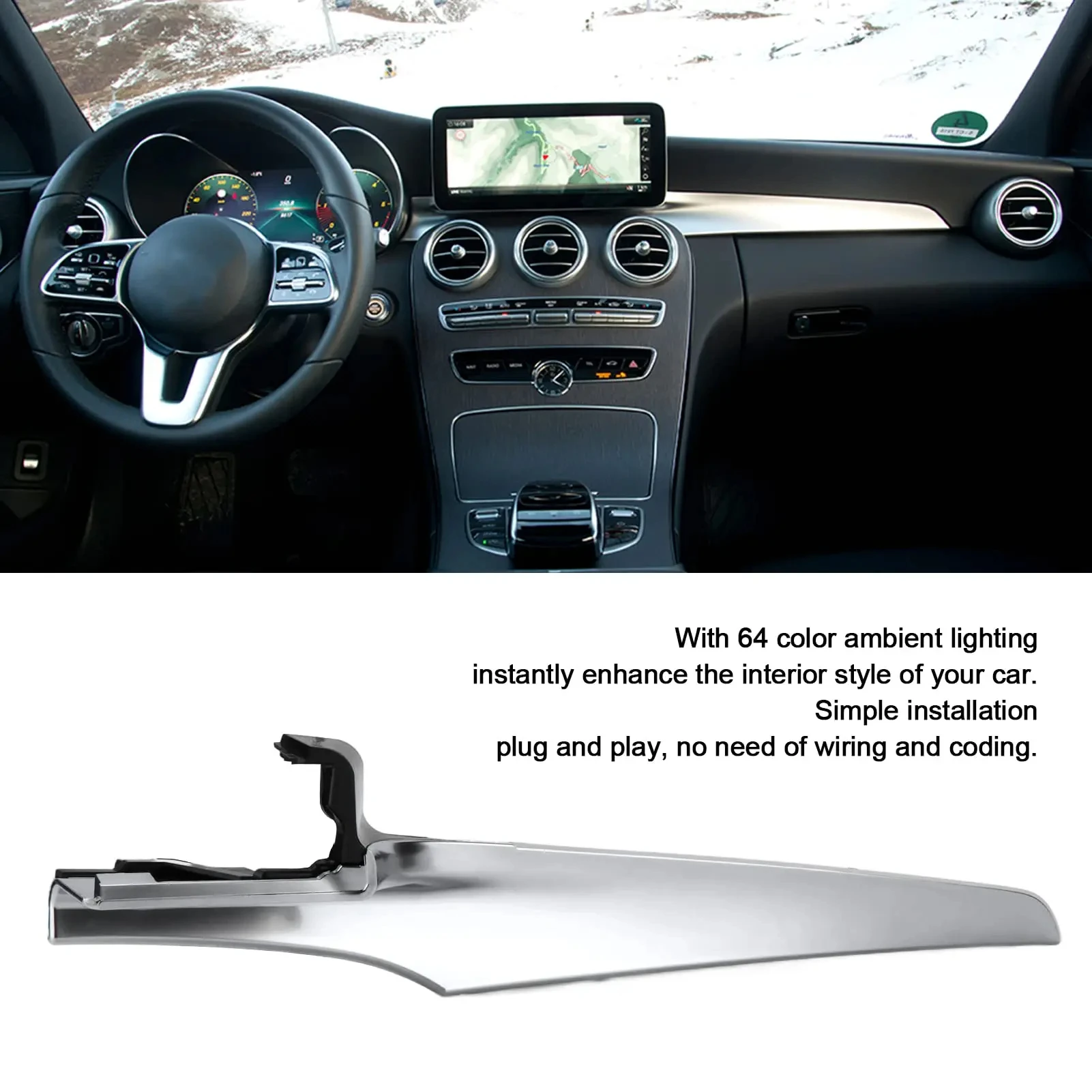 

Car LHD Co-PilotInterior 3/64 Color Passenger Dashboard Cover Dash Cover Ambient Light For Mercedes‑Benz C GLC‑Class W205 X253