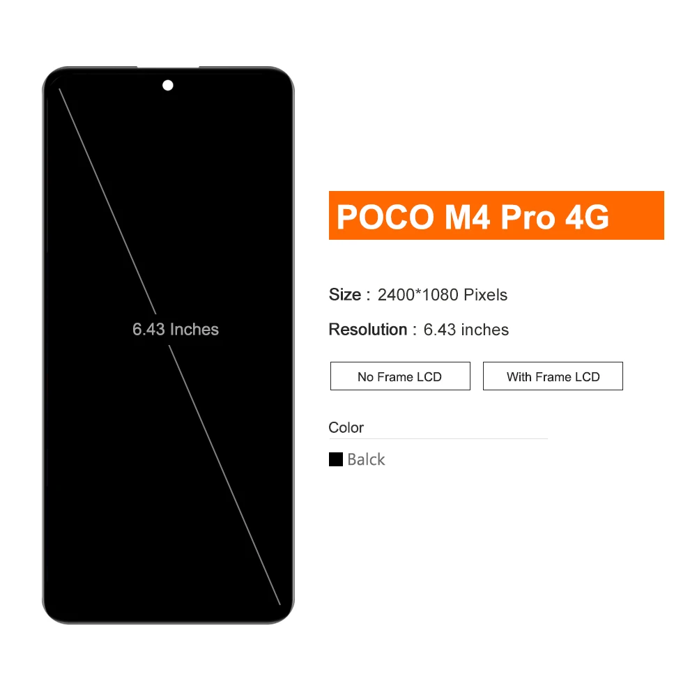 6.43\'\' Super AMOLED For Xiaomi Poco M4 Pro 4G LCD 2201117PI 2201117PG MZB0B5VI Display Touch Screen Panel Digitizer Assembly