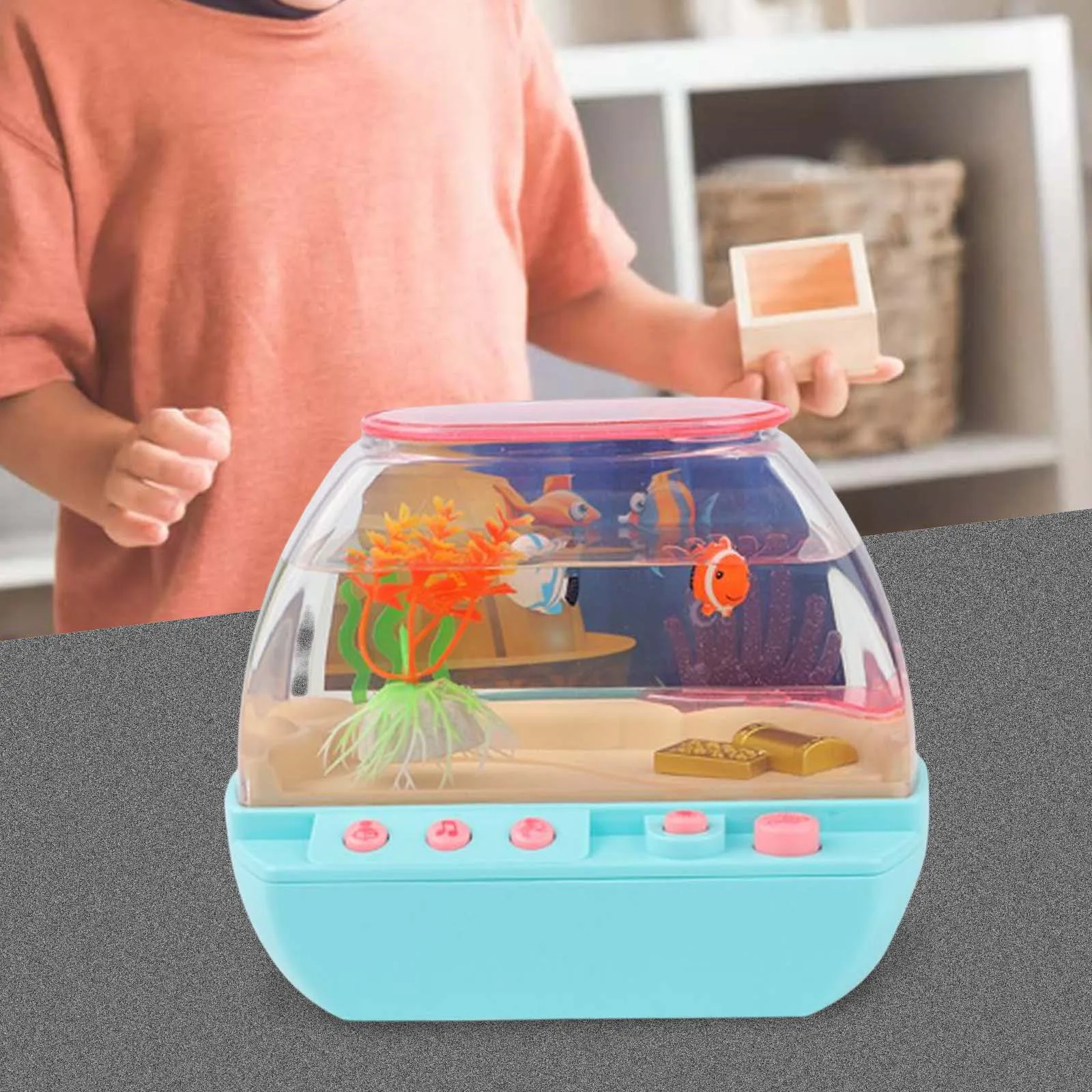 Kids Mini Simulation Aquarium Fishing Pretend Play Toy Early Educational Toy with Light Music Story Children Birthday Gifts