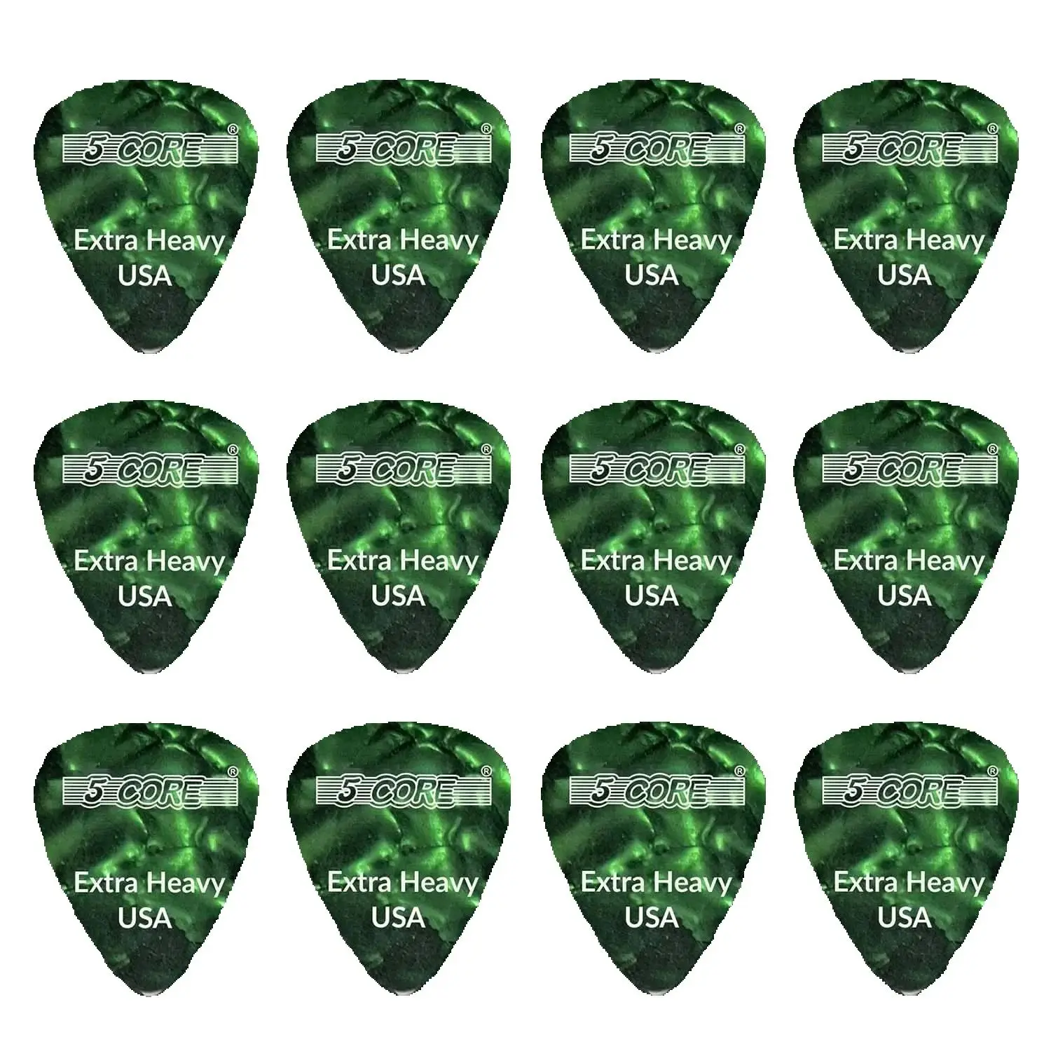 

5 Core Guitar Picks 1.2mm Celluloid Extra Heavy Gauge Pick - Acoustic Electric Bass Guitars G PICK EXH GR 12PK