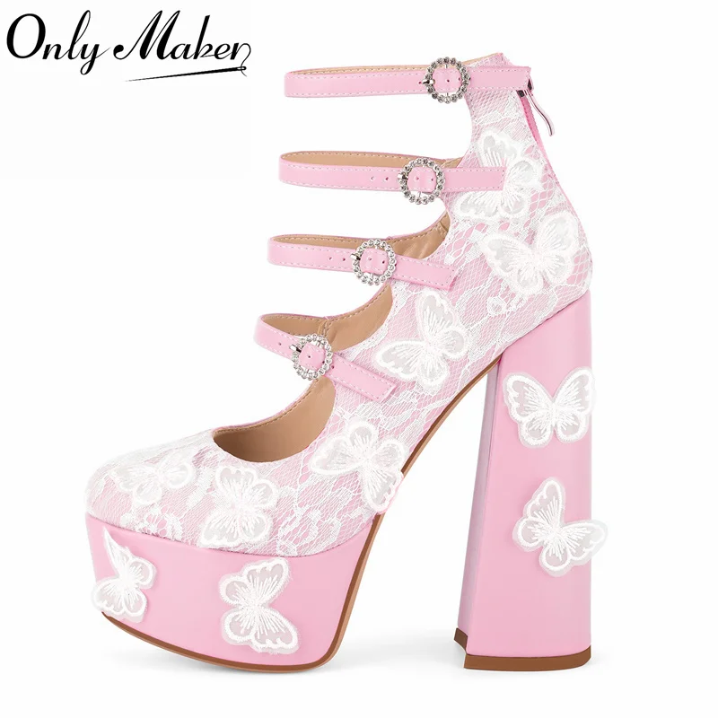 

Женские туфли-лодочки Onlymaker на платформе с кружевной сеткой, с множеством ремешков и пряжек, на молнии сзади, с ремешком на щиколотке, сексуальные, для вечеринок
