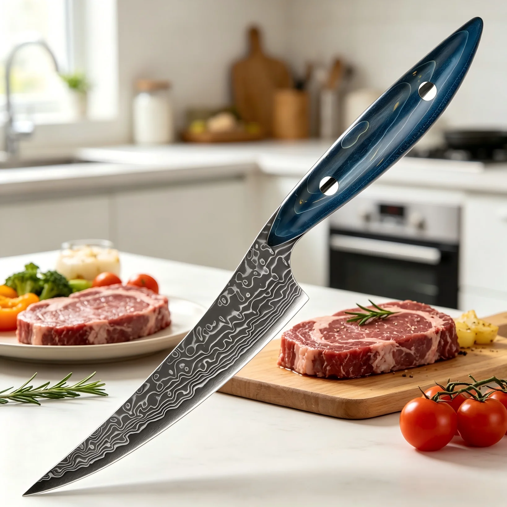 XITUO Damascus Steel 5 Inch Utility Chef's Knife Full Tang Sharp, Japanese Kitchen Knife For Meat Fruit Vegetable Steak Cooking
