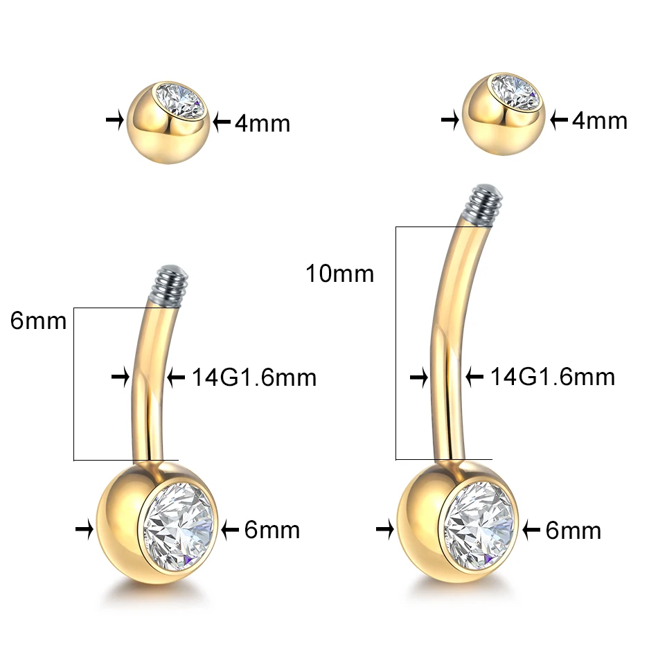 1Pc G23 Titanium Navel Piercing Ombligo Belly Button Rings Gold Plated Externally Threaded Ear Piercer Navel Jewelry Women