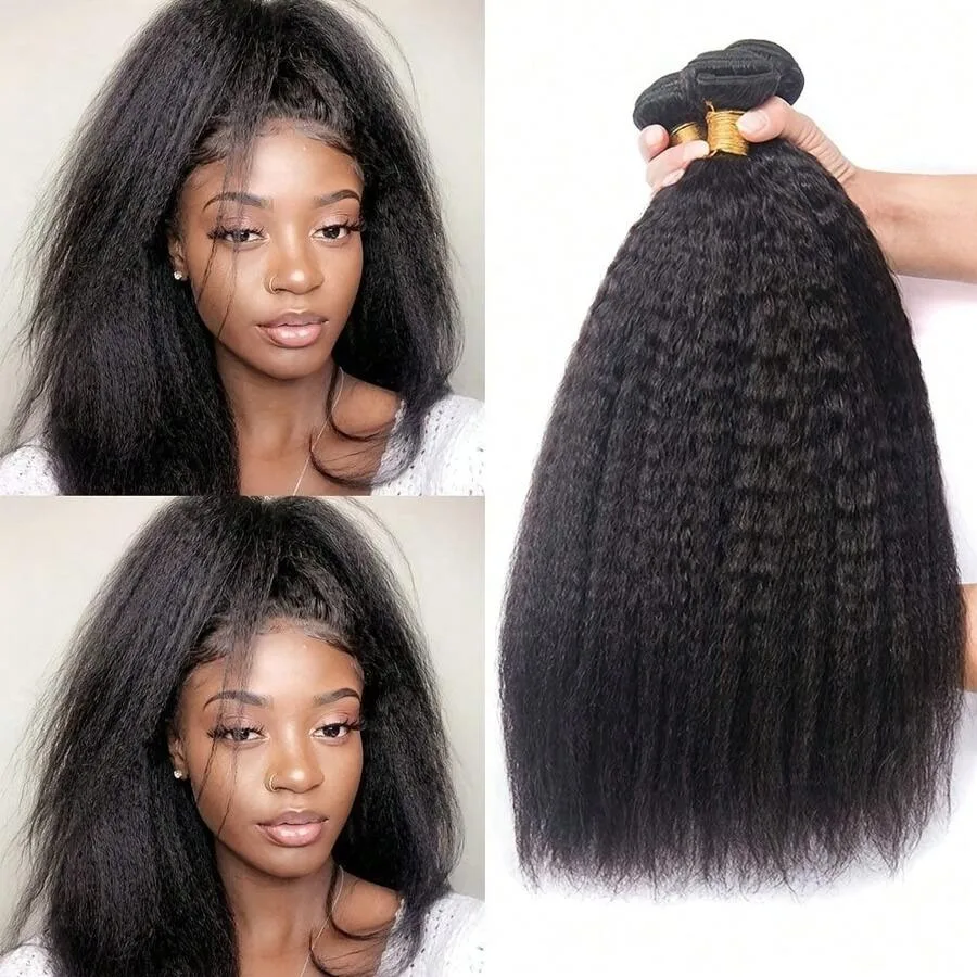 

16A Human Hair Kinky Straight Bundles 100% Unprocessed Brazilian Virgin Hair 1/3 Bundles Extension Double Weft For Black Women