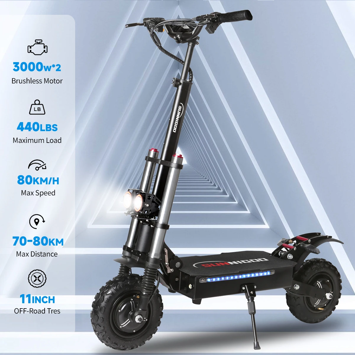 6000 W leistungsstarker Elektroroller, 60 V, 38 Ah, Höchstgeschwindigkeit 85 km/h, 100 km Reichweite, 11-Zoll-Reifen, doppelter stoßdämpfender, zusammenklappbarer EScooter für Erwachsene – Detail 2