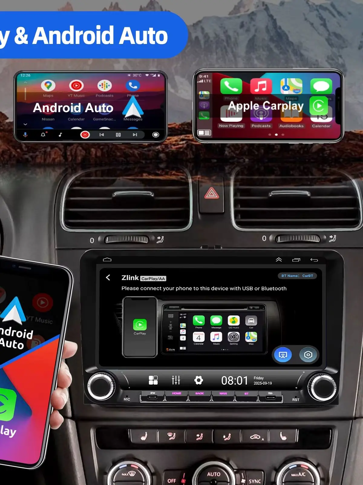 Android 15 4G 64G autoradio multimediaspeler voor Volkswagen Golf 5 6 Passat Polo met dubbele Type-C, GPS, WiFi, RDS en Carplay - afbeelding 2