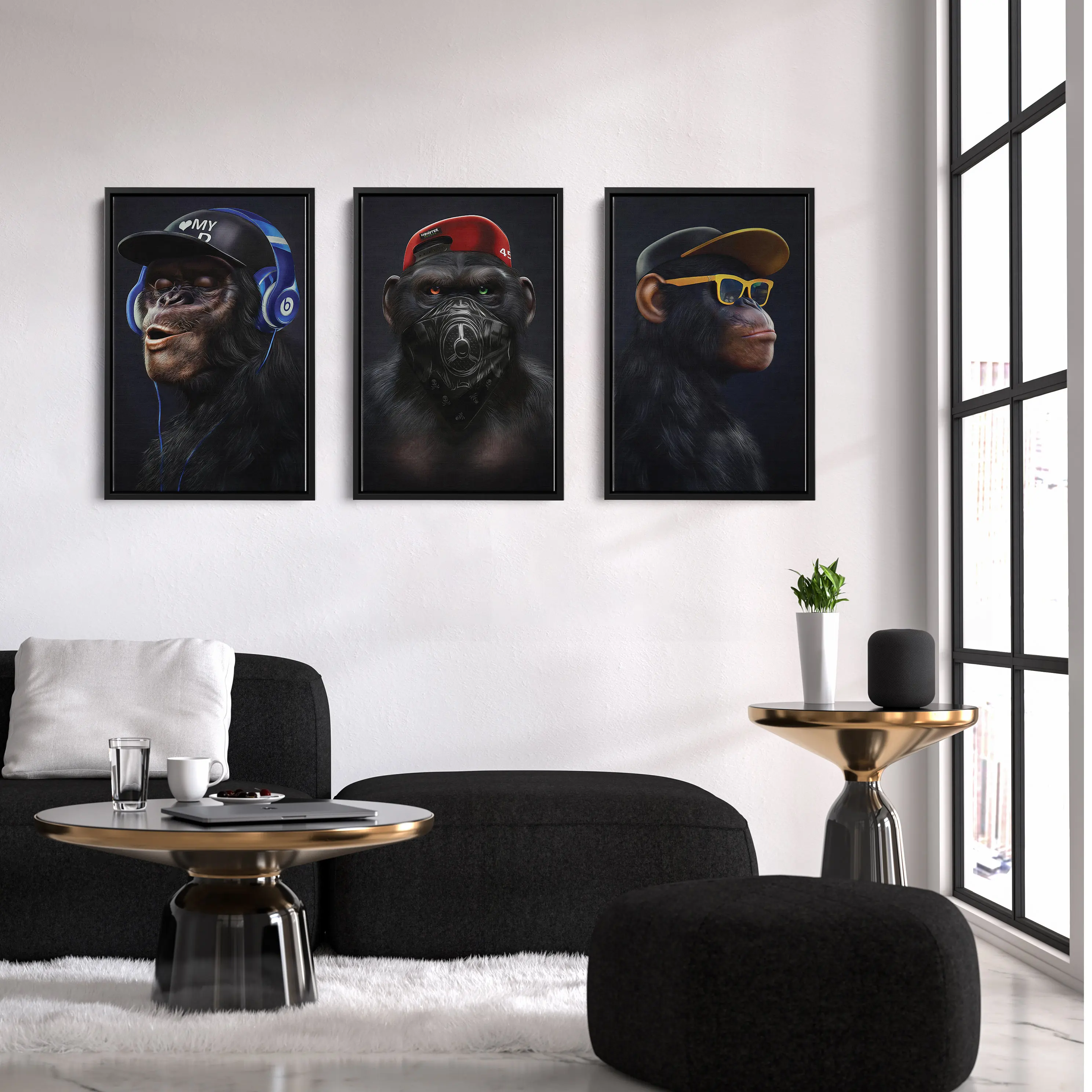 No Hear No See No Speak Three Wise Monkeys Wall Art Home Decor Chimpanzees Poster Canvas Print Painting for Living Room Cusdros