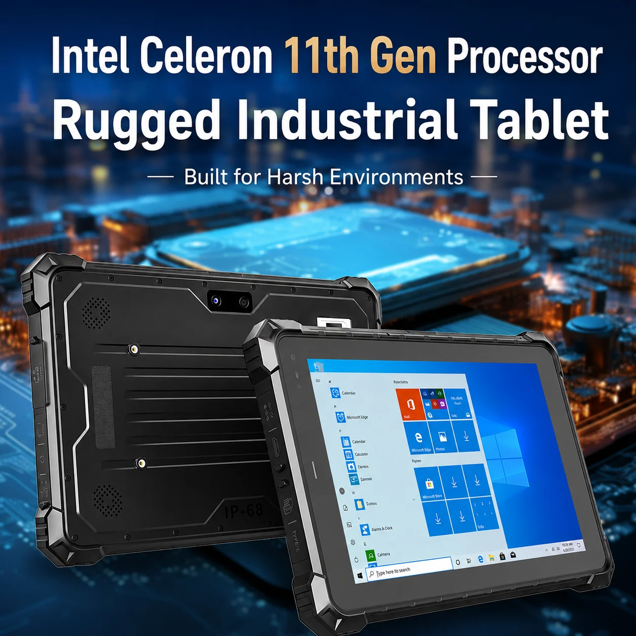Immagine 3: CENAVA W10N Tablet Industriale Robusto da 10.1 Pollici IP68 con Windows 11, Intel N5100, 8GB, 128GB, RJ45, RS232, Antiurto e Impermeabile