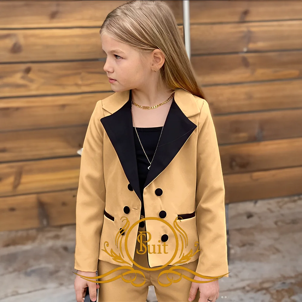 Blazer per ragazze abiti con risvolto doppiopetto moda giacche per bambini + pantaloni Set completo Casual per adolescenti formale allentato