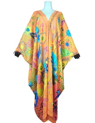 Vestido caftán bohemio con cuello en V para mujer, moda Popular de Blogger, informal, para fiesta en la playa, musulmán, Abaya, 2022