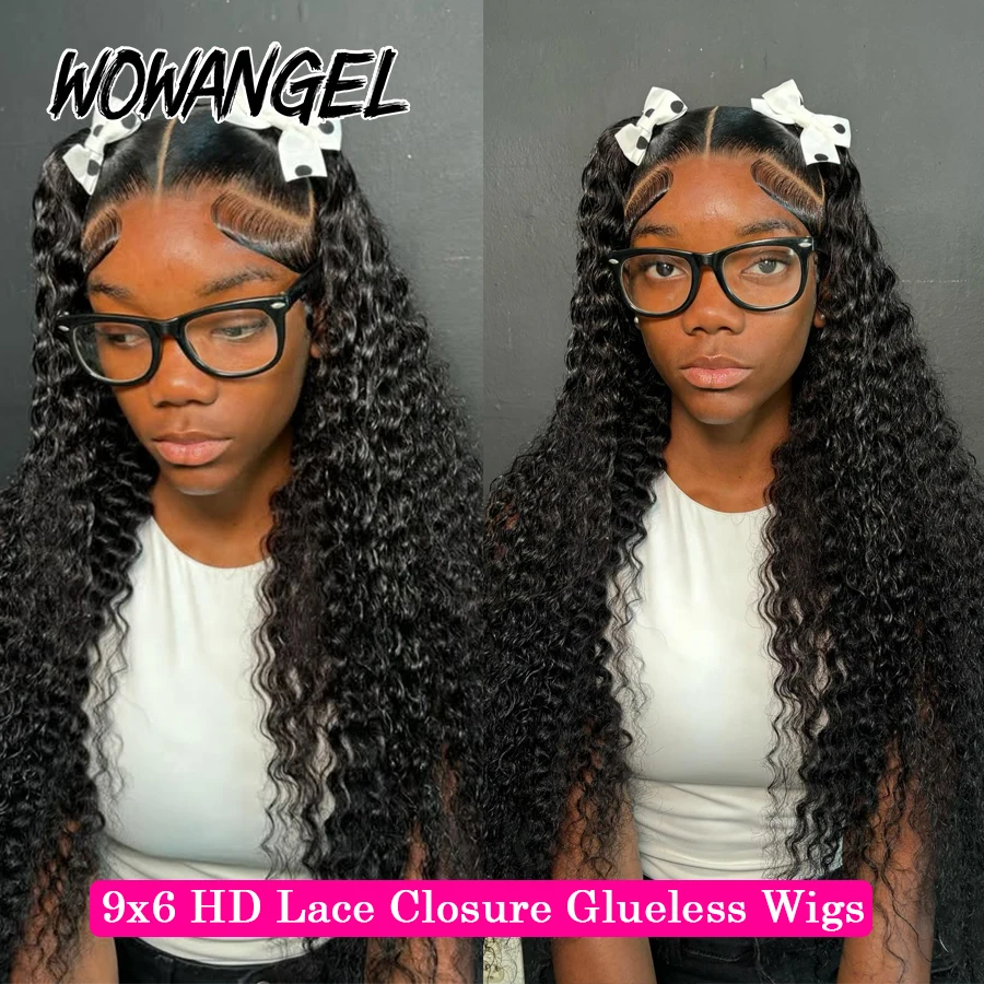 WOWANGEL Pre Cut HD ลูกไม้วิกผม Water Wave Wigs 9x6 HD ปิดลูกไม้ Glueless วิกผมผมมนุษย์วิกผมละลายสกิน Wear & Go Curly วิกผม