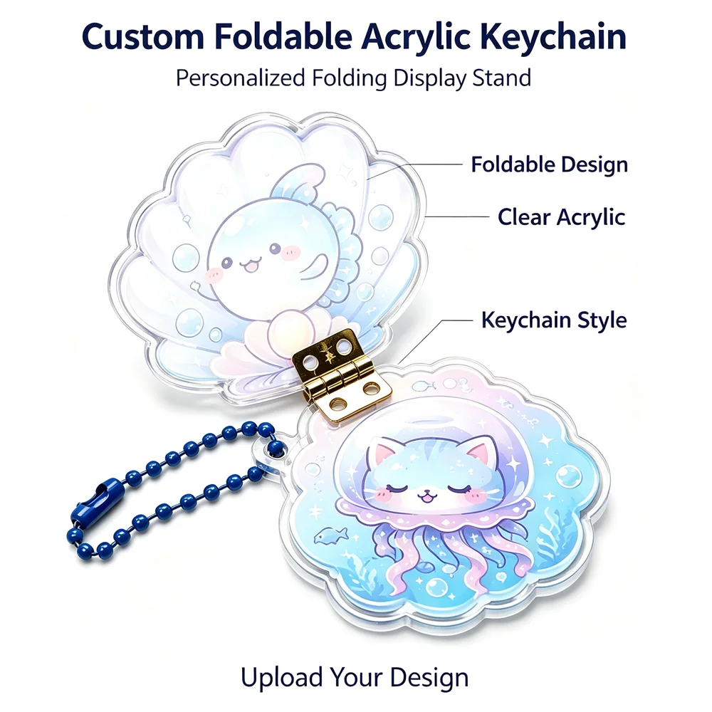Custom Foldable Acrylic Keychain, Personalized Double Sided Printed Folding Acrylic Pendant, Custom Pattern Backpack Charm Gift
