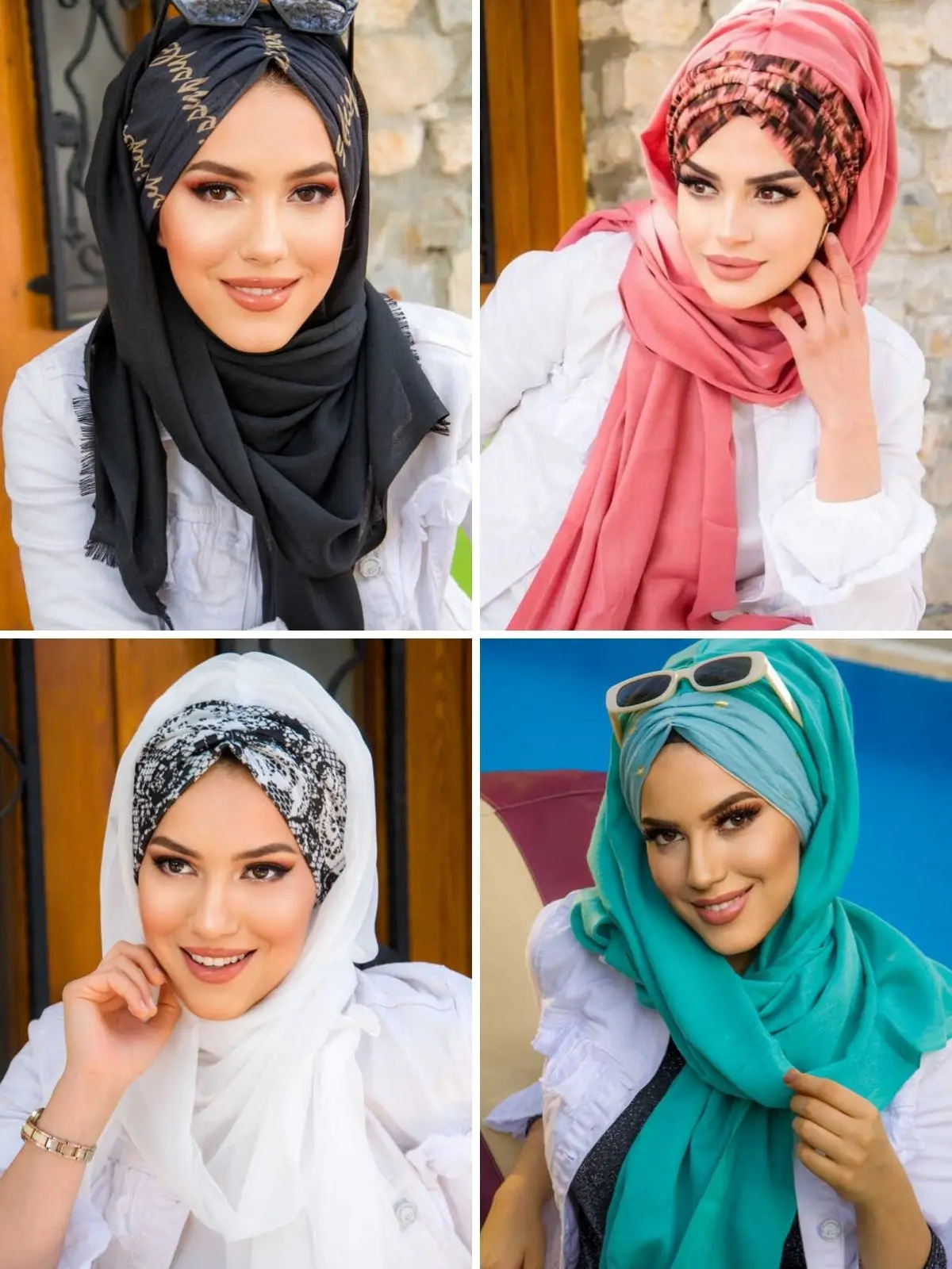 Patterned Shirred Ready-made Shawl, Hijab Muslim Fashion Stylish Woman Turkey Dubai Arabic Indian Scarf Turban Bonnet Shawl