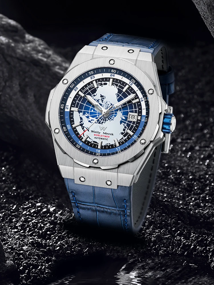 WM Watch World Time Series Men Watches reloj hombre Business Automatic Mechanical Welly Merck Wrist Watch For Man 124M-WM