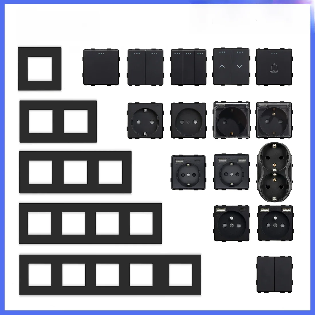 BSEED EU/FR prise de courant murale prise USB 1/2/3Gang commutateurs mécaniques pièces de fonction cadres en plastique mat combinaison gratuite noir