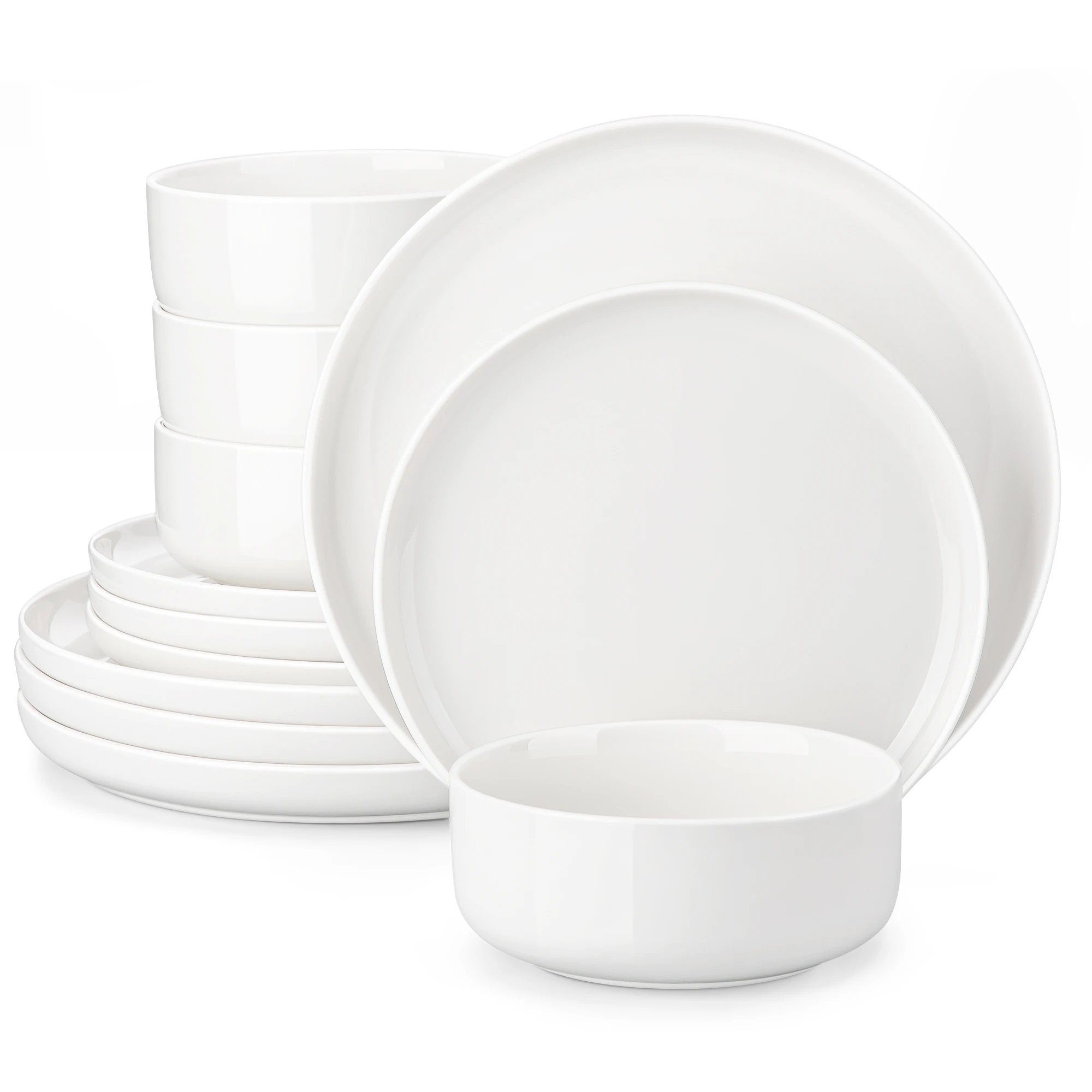 MALACASA 12/24 Piece Ceramic Porcelain Dinnerware Set with 4 Pcs Dinner/Dessert Plates,Bowl Tableware Set Service for 4