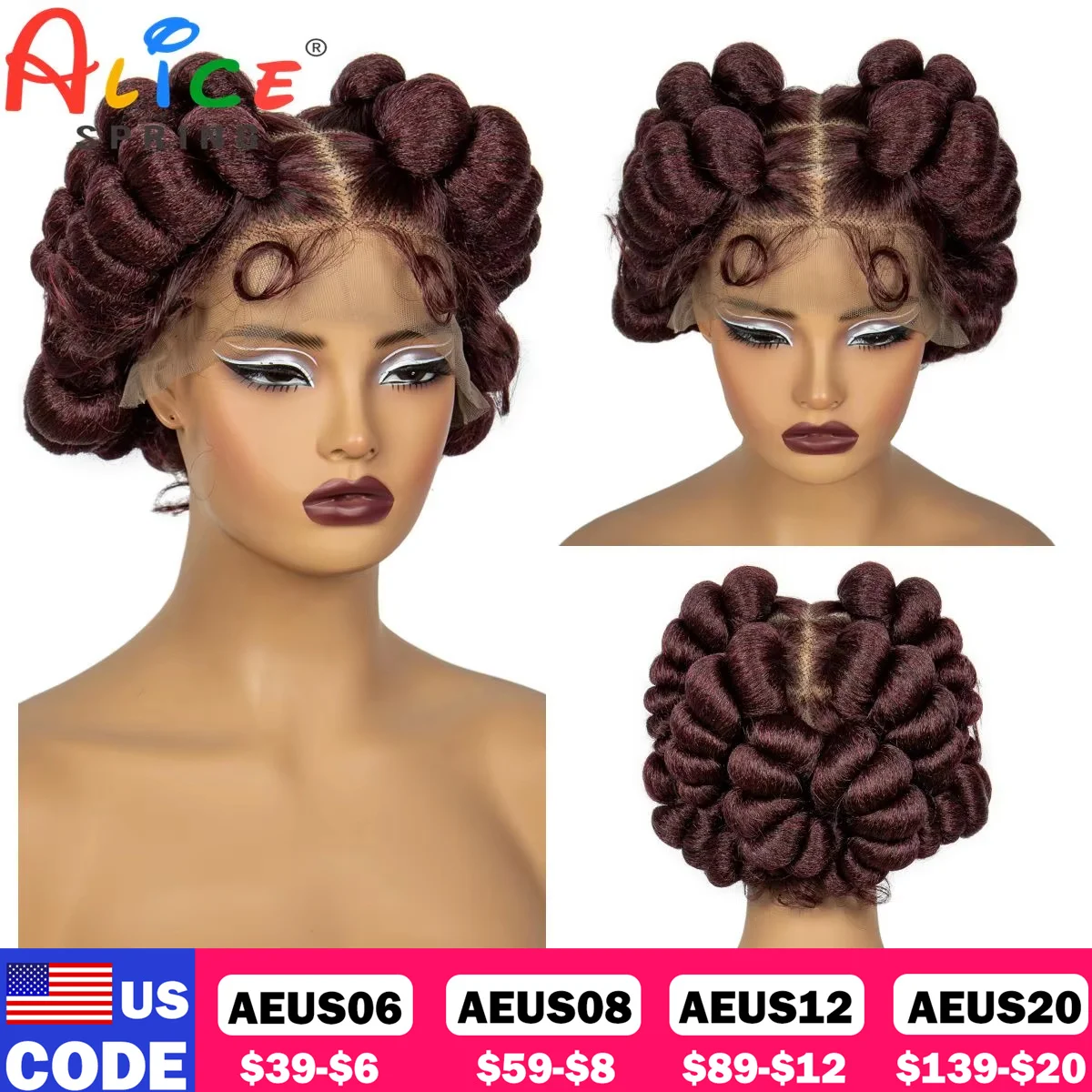 Burgundy 99J Handmade Bantu Braided Wigs with Baby Hair Short Cute Synthetic Full Lace Knotless Braided Lace Wig For Black Women