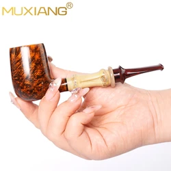 MUXIANG straight handle pool pipe, bamboo tobacco pipe, Cumberland pipe mouthpiece, briar wood pipe bowl, briar solid wood pipe