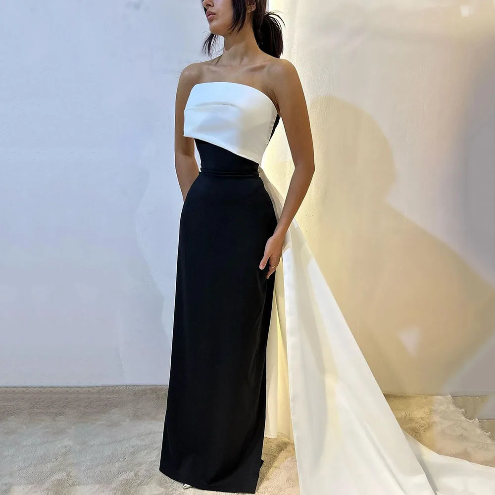 Msikoods Satin Prom Dresses 2024 Customized Women Strapless Sheath Evening Gowns Special Occasion Dress Patchwork Party Dress