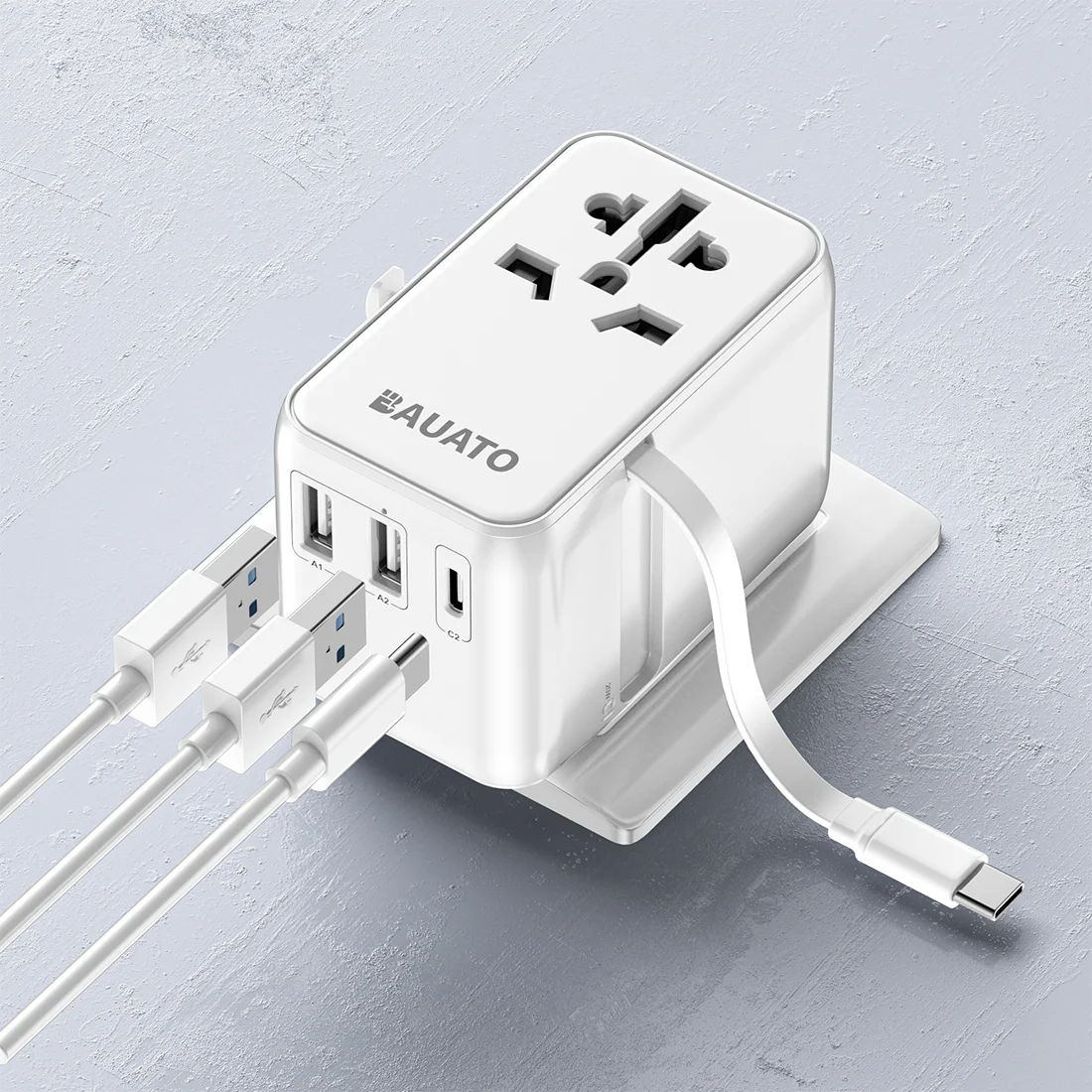 [Rel Type] Bauato Worldwide Universal Travel All-In-One Multi-Adapter 2500 W Hartschnellladegerät USB Typ C 2-Port Murous/Eu/Uk/Eu Internationaler Stecker